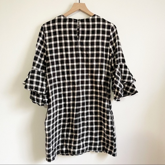 Beach Lunch Lounge Black & White Plaid Ruffle Sleeve Shift Dress - Picture 5 of 6